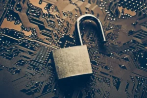 Illustration d’une faille de sécurité exposant des données d’identité KYC, symbolisant la fuite IDMerit et les risques pour la souveraineté numérique